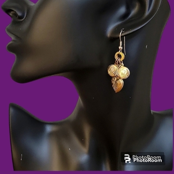 Two-tone Heart Locket Dangle Hook Earrings - Picture 1 of 4